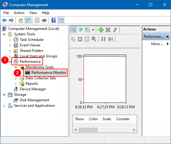 Access Performance Monitor via Computer Management