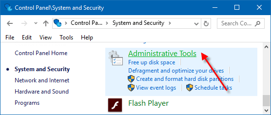 Access Administrative Tools via Control Panel
