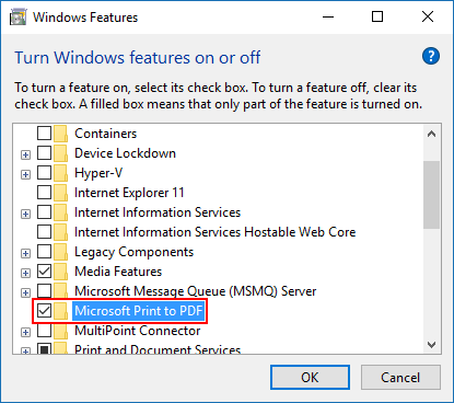 check Microsoft Print to PDF option