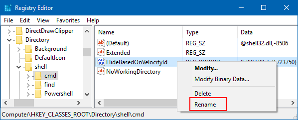 Show Command Prompt Window here in context menu