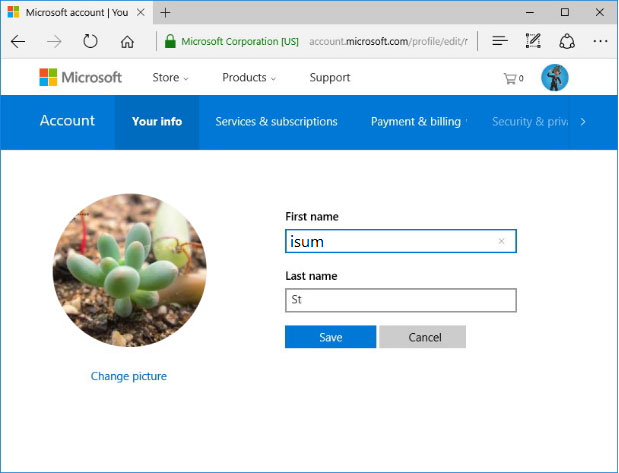 Change Microsoft account full name