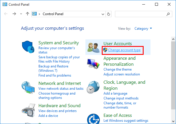Change user account type