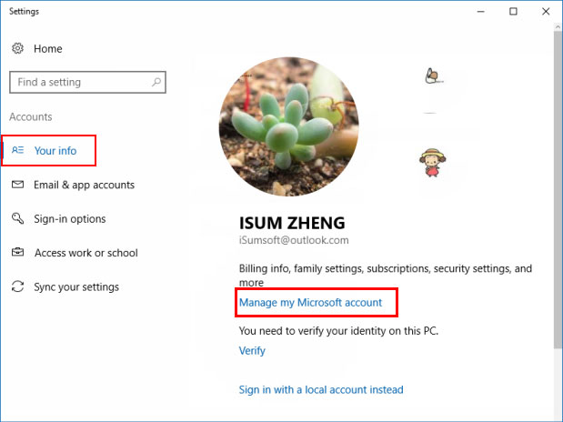 Manage Microsoft account online