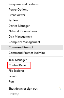 Open Control Panel in Windows 10