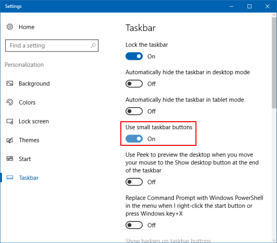 Using small taskbar buttons