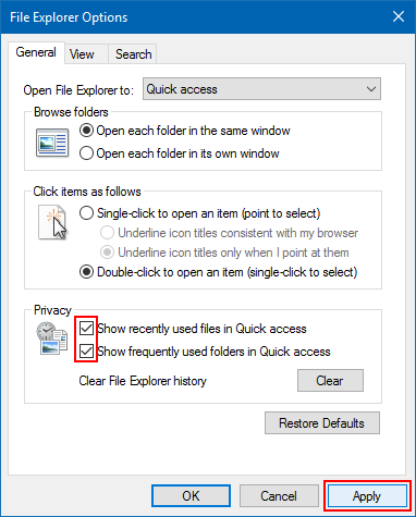 Delete Quick Access's history