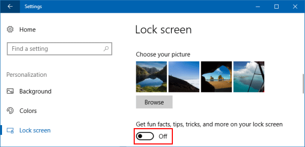 Disable Windows 10 Lock Screen Ads