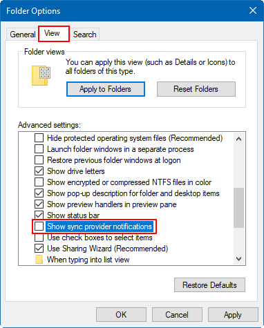 Hide Notifications from File Explorer