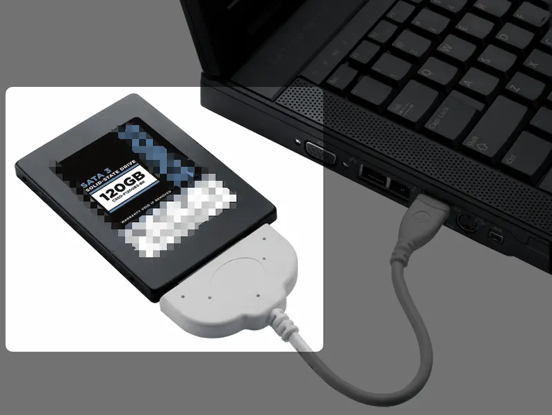 PC linked with an external SSD drive