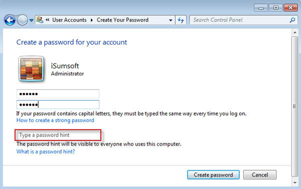 Type password hint