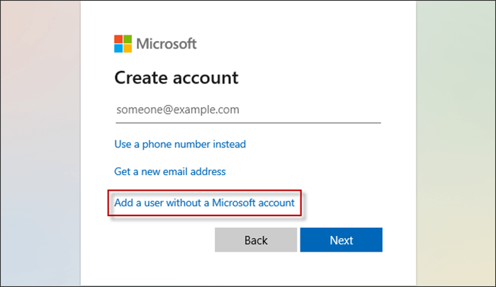 Add a user without a Microsoft account