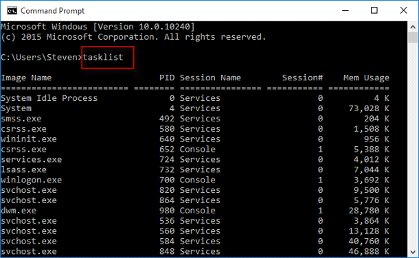 Run tasklist