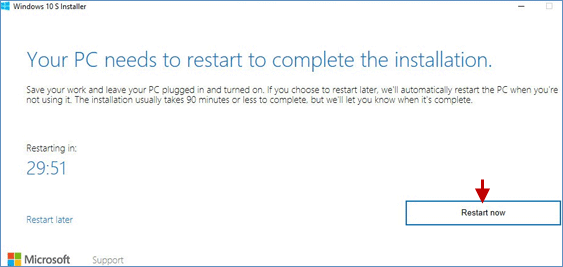 click restart now