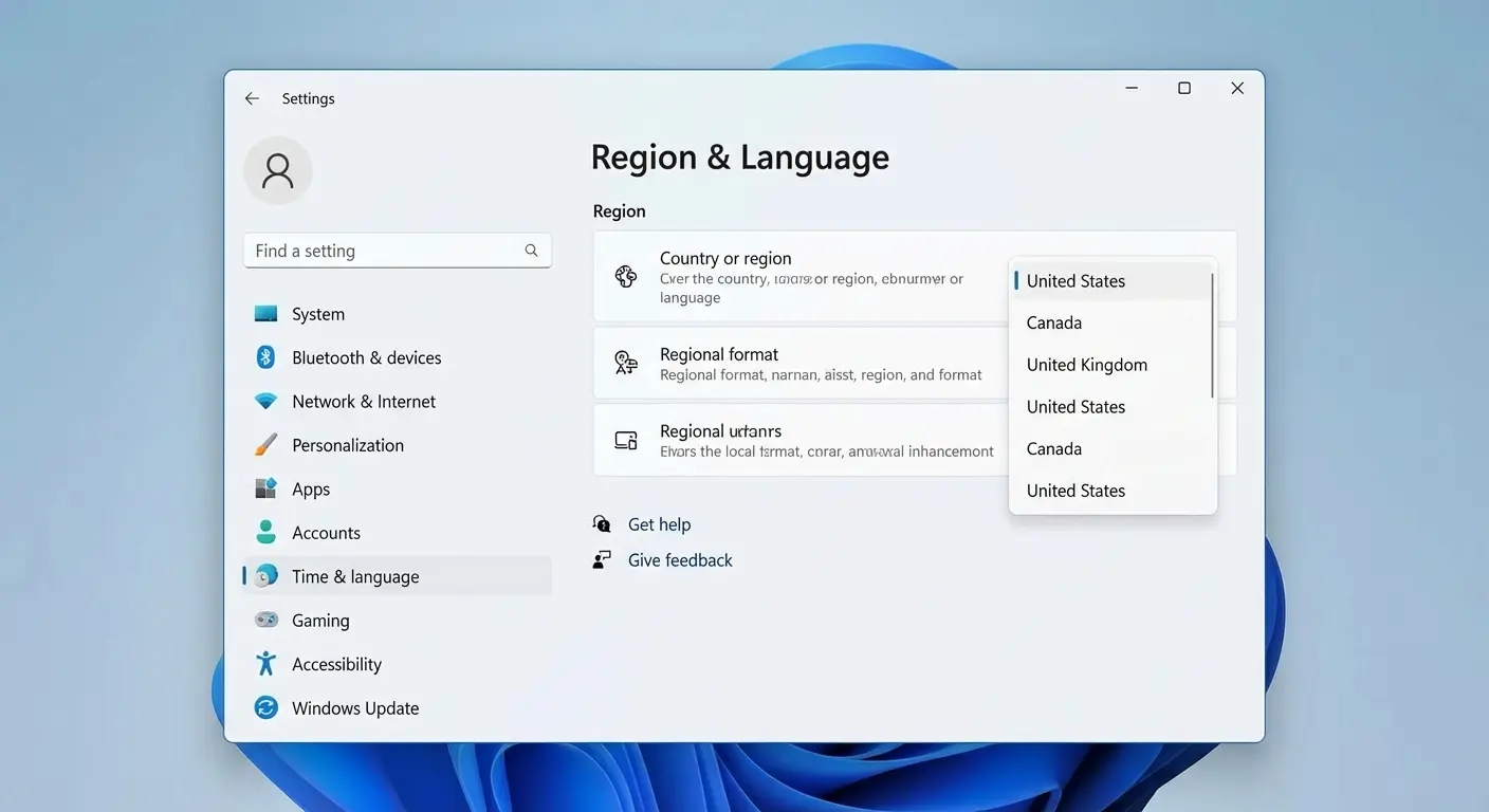 Changing region settings in Windows