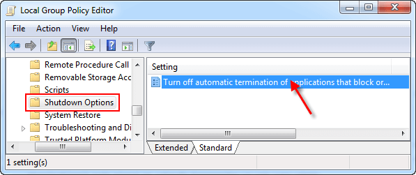 Shutdown Options in Group Policy Editor