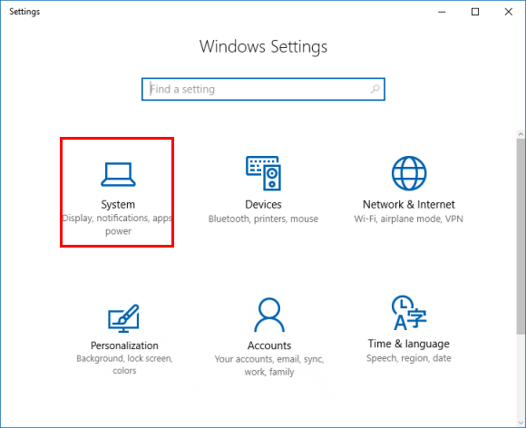 Open System settings