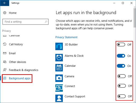 Turn off background apps