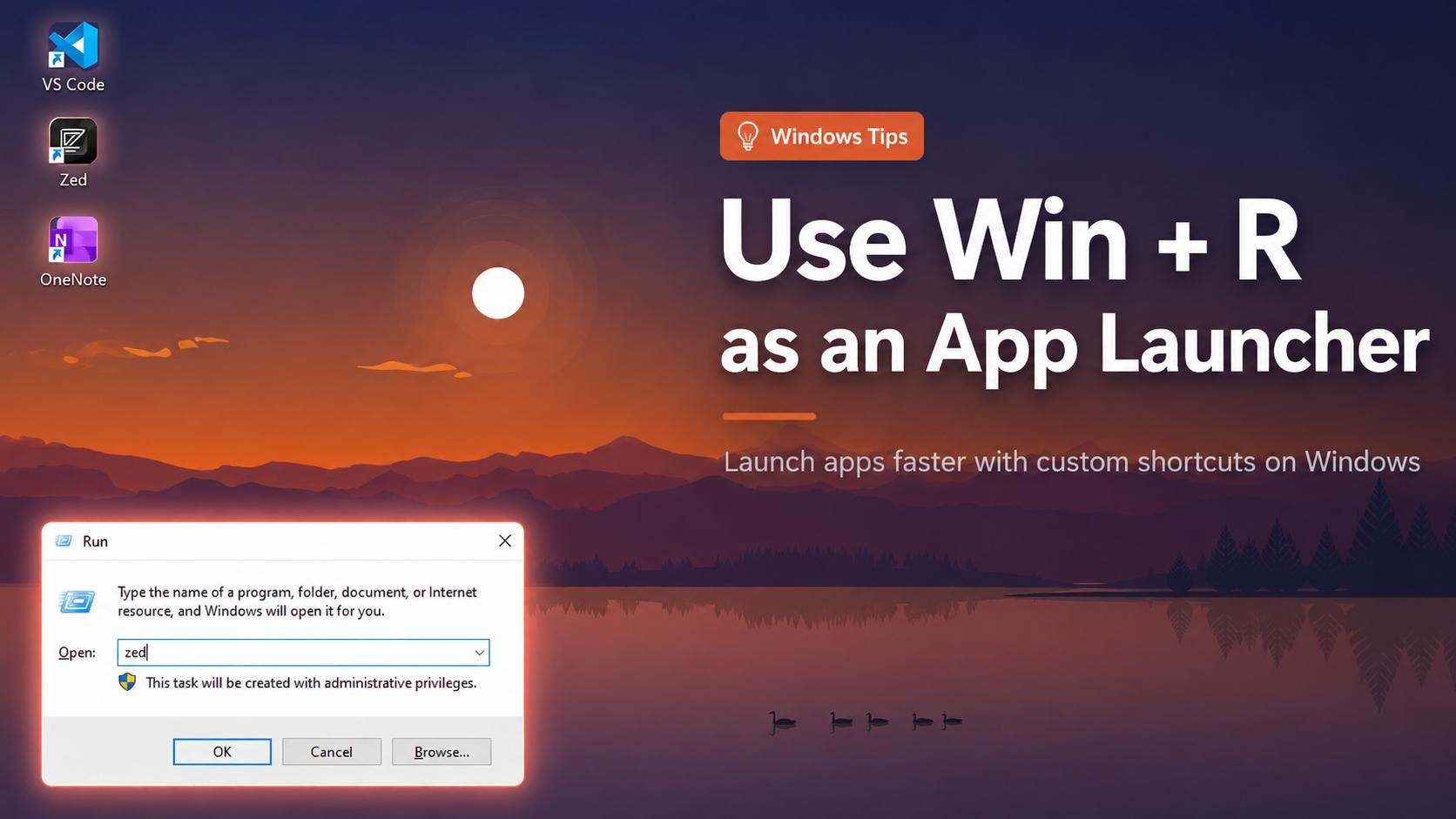 Win plus R Run dialog used as a Windows app launcher