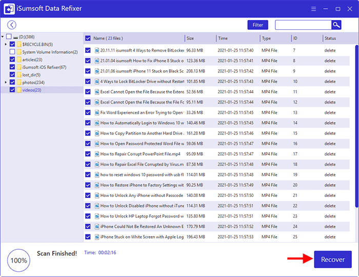 Previewing recovered files in Data Refixer