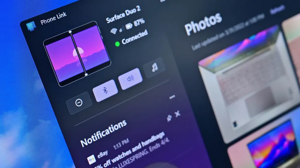 Windows 11 Phone Link deeper integration concept with a connected smartphone