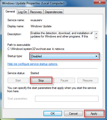 cómo desactivar todas las actualizaciones de una persona en Windows 7