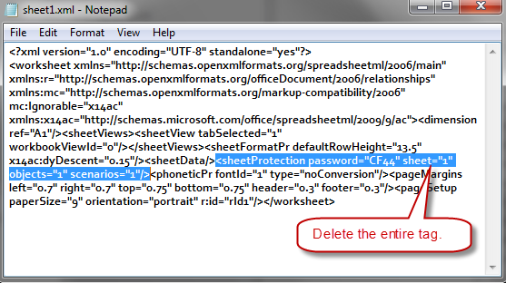 Удалить тег SheetProtection