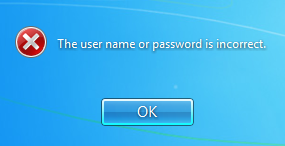 Ошибка входа из-за неверного пароля