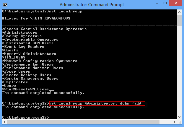 add user to administrator group cmd