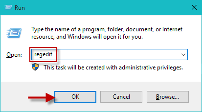 Type regedit and click OK