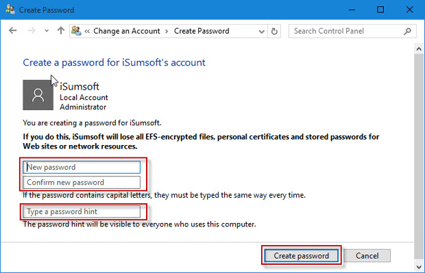 Tạo password hint cho user chưa có password