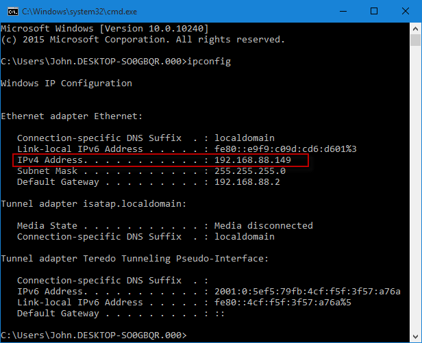 Find IP address on Windows 10 PC