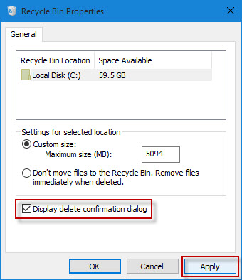 Display delete confirmation dialog