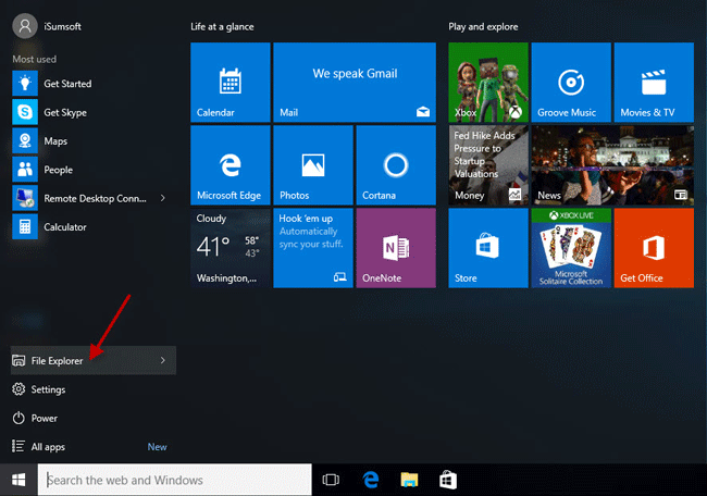 File Explorer in Start menu