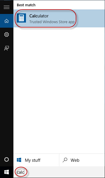 Search calculator in Cortana