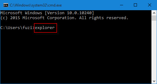 Type explorer in Command Prompt window