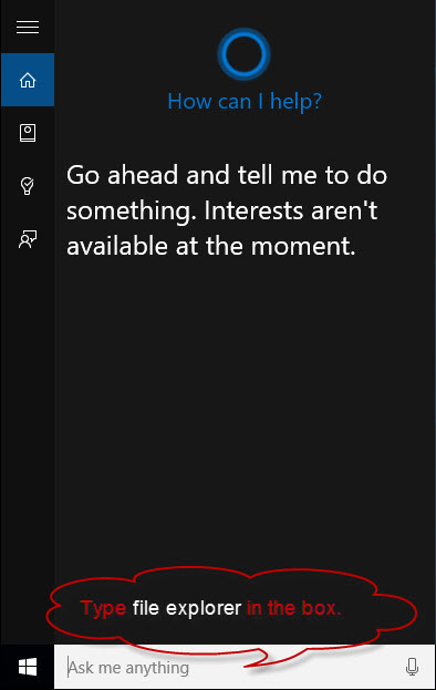 Введите проводник файлов в Cortana
