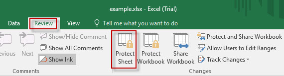 Click Protect Sheet