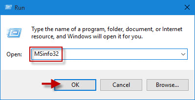 Type msinfo32 in Run box