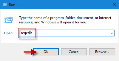 Type regedit and click ok