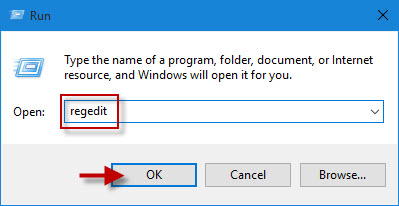 Type regedit and click ok
