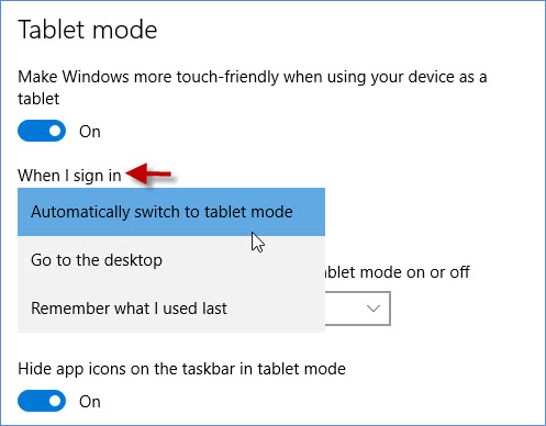 Choose when to go to tablet mode