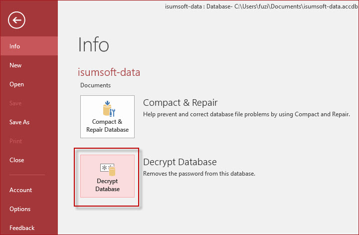 Щелкните Расшифровать базу данных