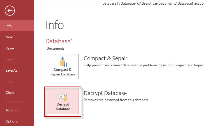 Щелкните Расшифровать базу данных