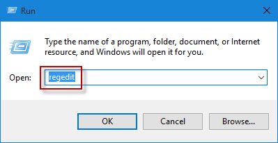 Type regedit in Run box