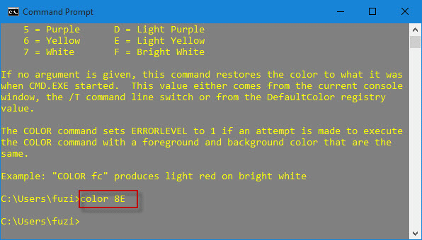 Change CMD color with command