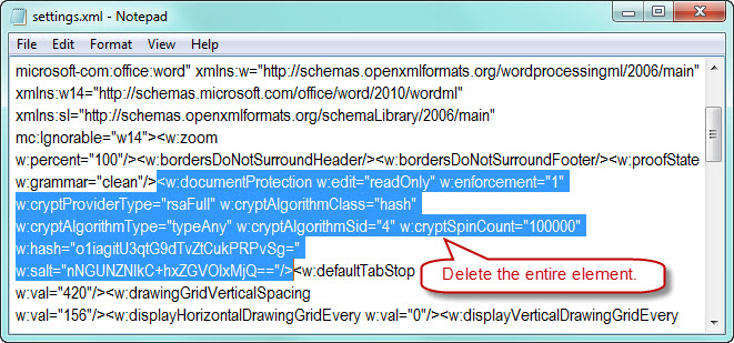 Delete documentprotection element