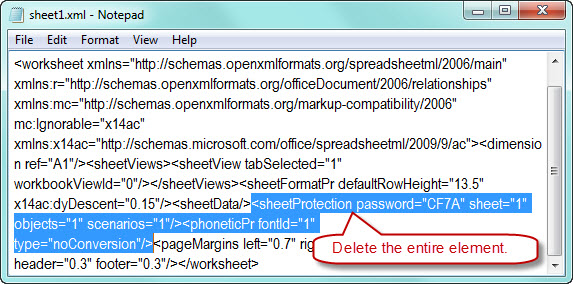 Delete sheetprotection element