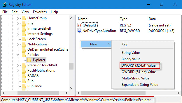 Create new DWORD value