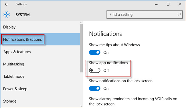 Turn to Off under Show app notification