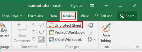 Click Unprotect Sheet